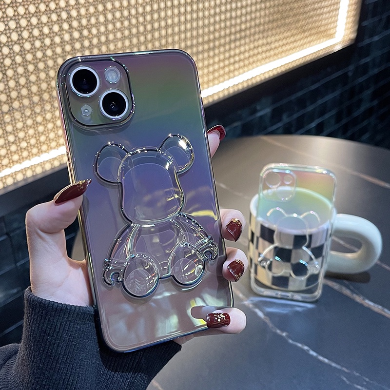 Ốp Điện Thoại TPU Màu Gradient Họa Tiết Chú Gấu Nhỏ Dễ Thương Thời Trang Cho iPhone 14 13 12 11 Pro Max Chống Rơi