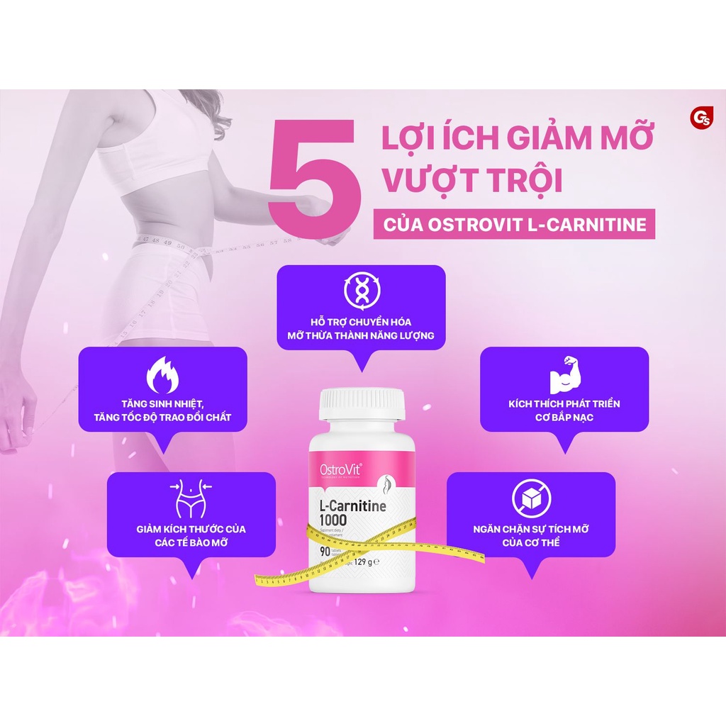 Viên uống giảm cân Ostrovit L-Carnitine 1000mg (90 Tablets) nhập khẩu Ba Lan giảm thèm ăn, tăng sinh nhiệt