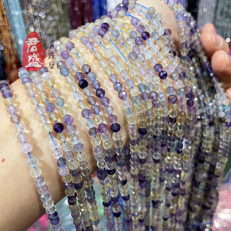 Chuỗi Hạt Đá Fluorite Tự Nhiên Mặt Chữ Thập 4mm Làm Trang Sức diy