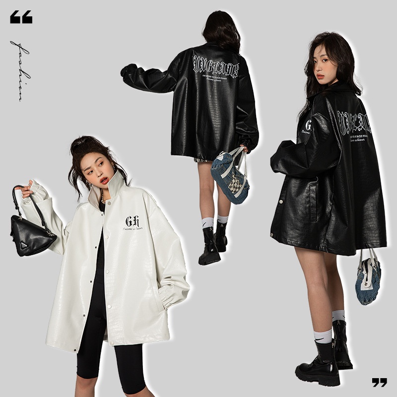 Áo khoác da pu phong cách unisex, áo khoác bomber vảy cá sấu phong cách hàn quốc