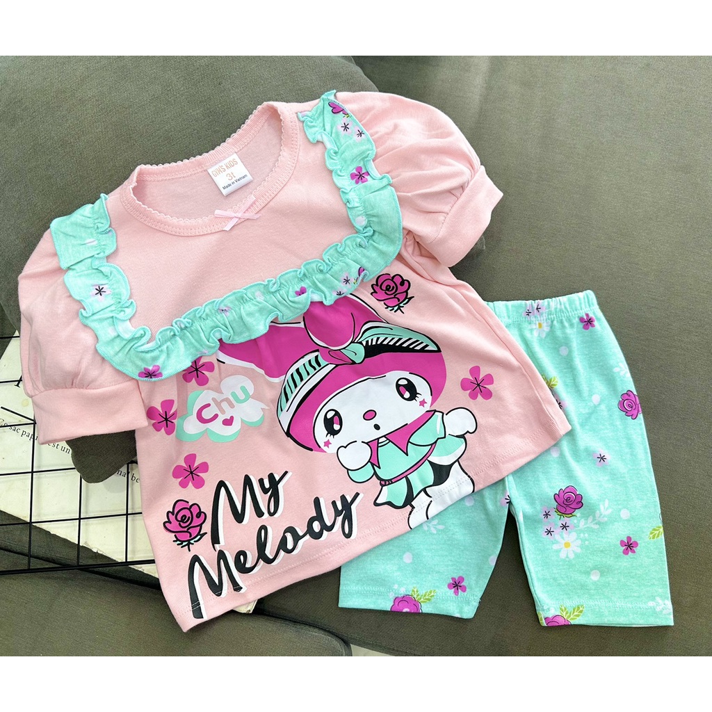Bộ ngố lửng cho bé dáng babydoll thun Borip xuất loại 1 cho bé gái từ 9 kg-22kg - Pikakids