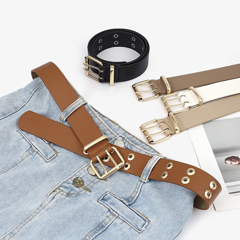 Thắt Lưng Hai Hàng Khóa Kim Loại Màu Vàng Kim Trang Trí Quần Jean Thời Trang Hàng Mới Dành Cho Bạn Nữ Hàng Có Sẵn