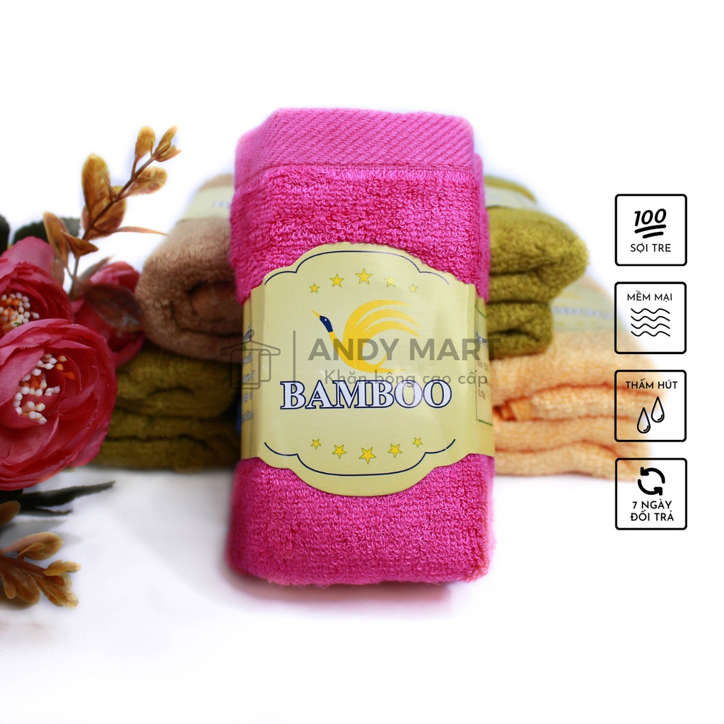 Khăn mặt sợi tre BAMBOO cao cấp mềm mại, thấm hút tốt, kháng khuẩn, khử mùi 30x50cm Andy Mart KM09