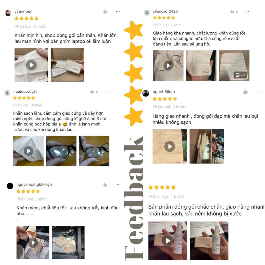 Khăn lau kính Femi micro fiber cao cấp, khăn lau lens máy ảnh, màn hình điện thoại