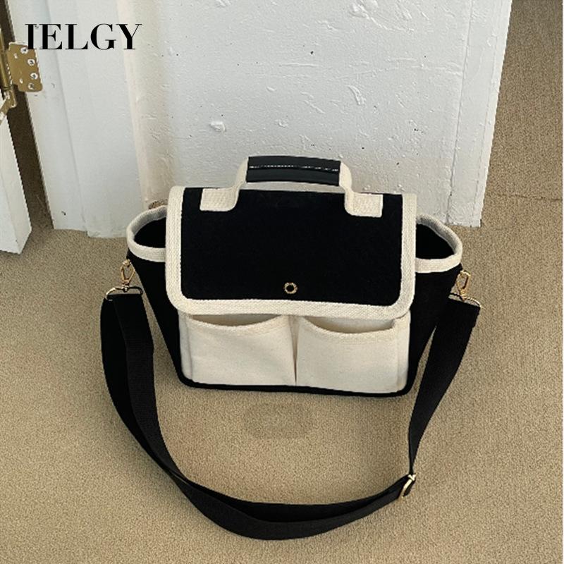 Túi Đeo Chéo Vải canvas Ghép Mảnh Đơn Giản Phong Cách Hàn Quốc Cho Nữ