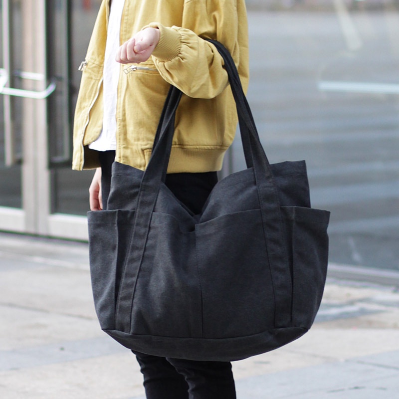 Túi Đeo Vai Bằng Vải canvas Màu Sắc Đơn Giản Sức Chứa Lớn Phong Cách Hàn Quốc Dành Cho Nữ