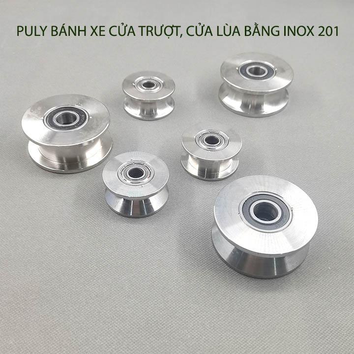01 Bánh xe Puly cho cửa cổng trượt, cửa lùa bằng inox 201, loại 22x68mm, Hình U, V, H tùy chọn
