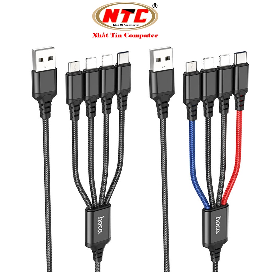 Cáp sạc 4 đầu Hoco X76 2 cổng LN / Type-C / MicroUSB dài 1M, max 2A - Hãng phân phối