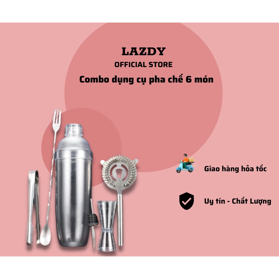 Combo dụng cụ pha chế 6 món - Bình lắc nhựa 1000ml