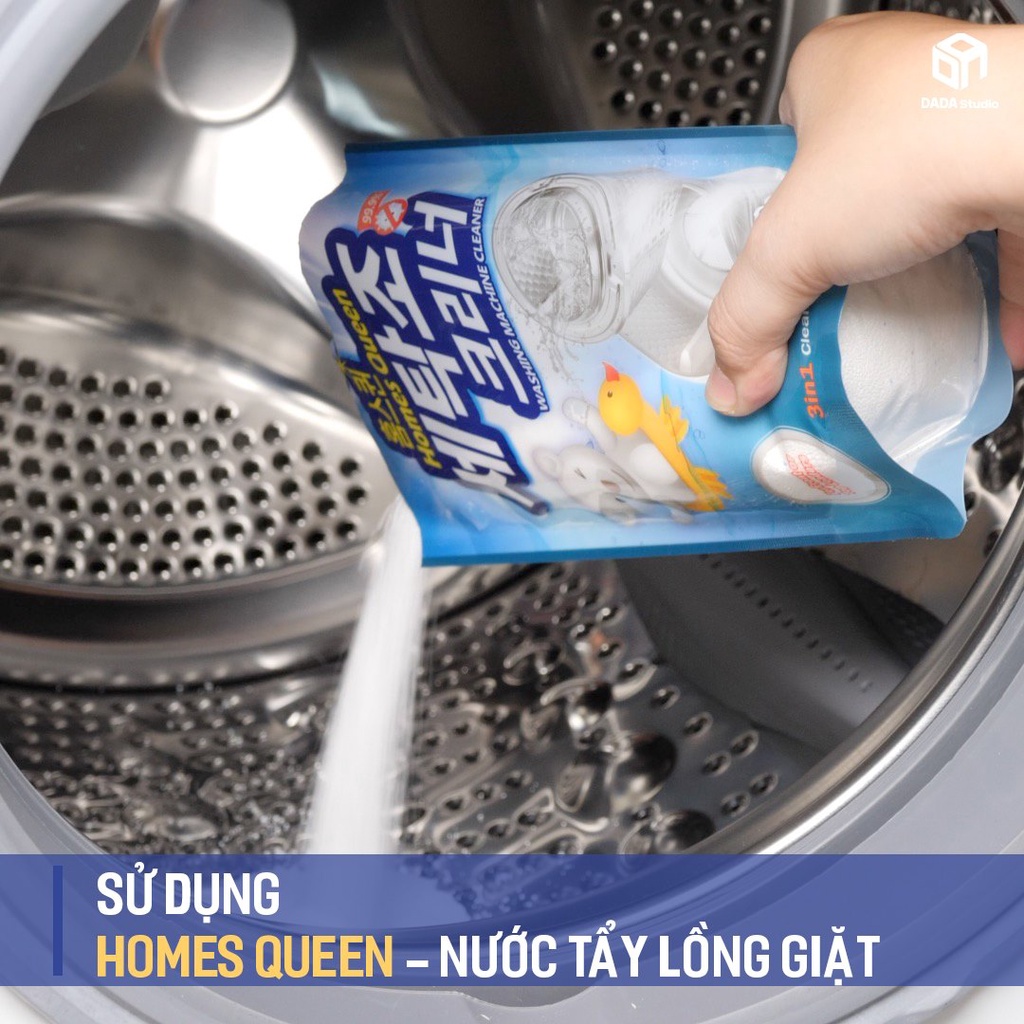 Set 5 túi bột tẩy lồng máy giặt Homes Queen Hàn Quốc, tự động làm sạch máy giặt sau 1 lần bấm + Quà tặng