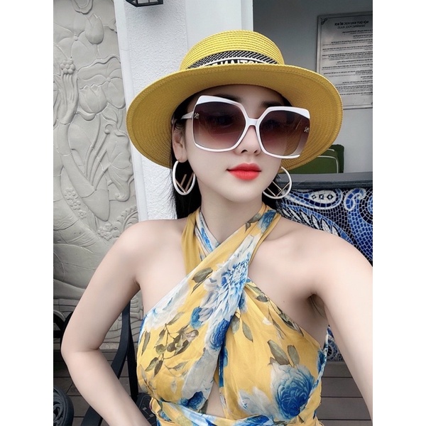 Bông tai fendi cao cấp , khuyên tai tròn to chữ f , phụ kiện trang sức hari korea accessories