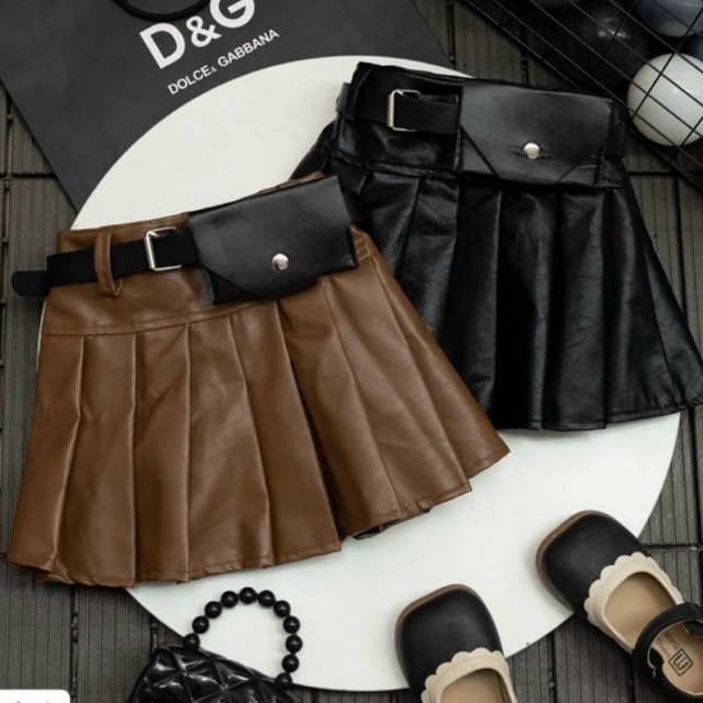 Chân váy da xếp ly xịn xò cho bé gái