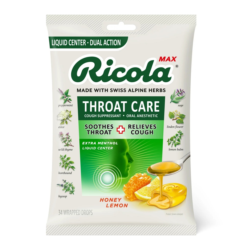 Kẹo ngậm Ricola Max Throat Care - nhiều mùi, 34 viên