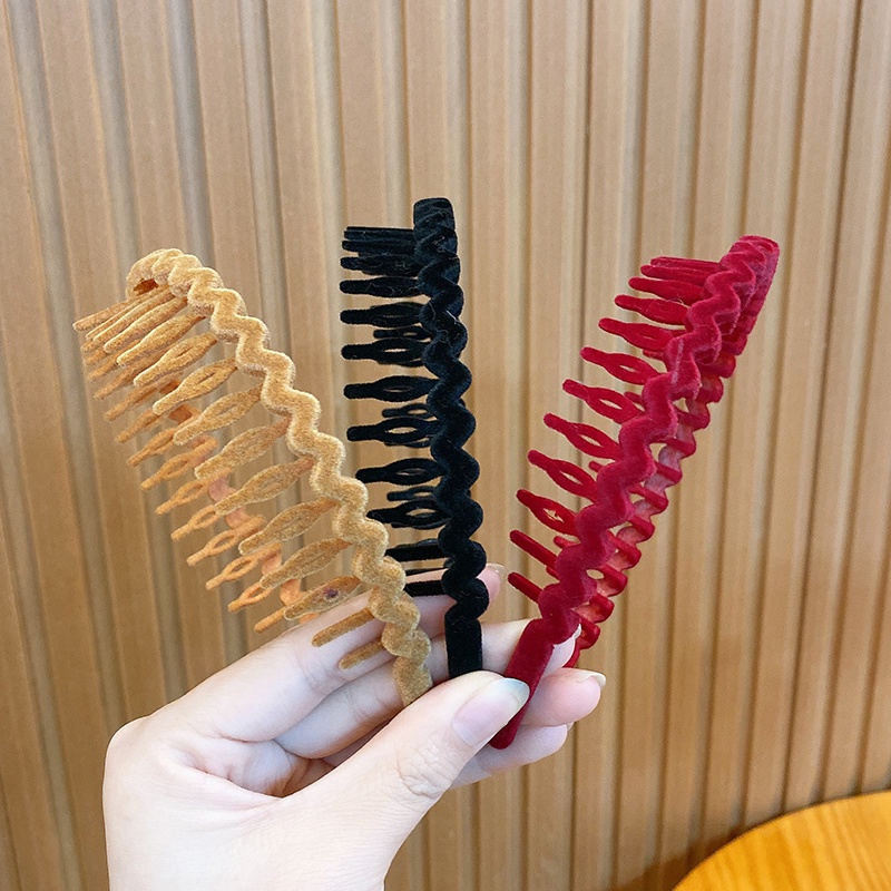 Băng Đô Cài Tóc Màu Trơn Đơn Giản Chống Trượt Có Răng Thời Trang