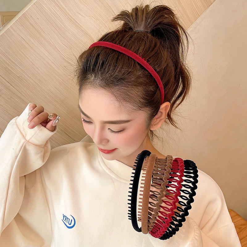 Băng Đô Gợn Sóng Màu Trơn Chống Trượt Có Răng Phong Cách Nhật Hàn Đơn Giản