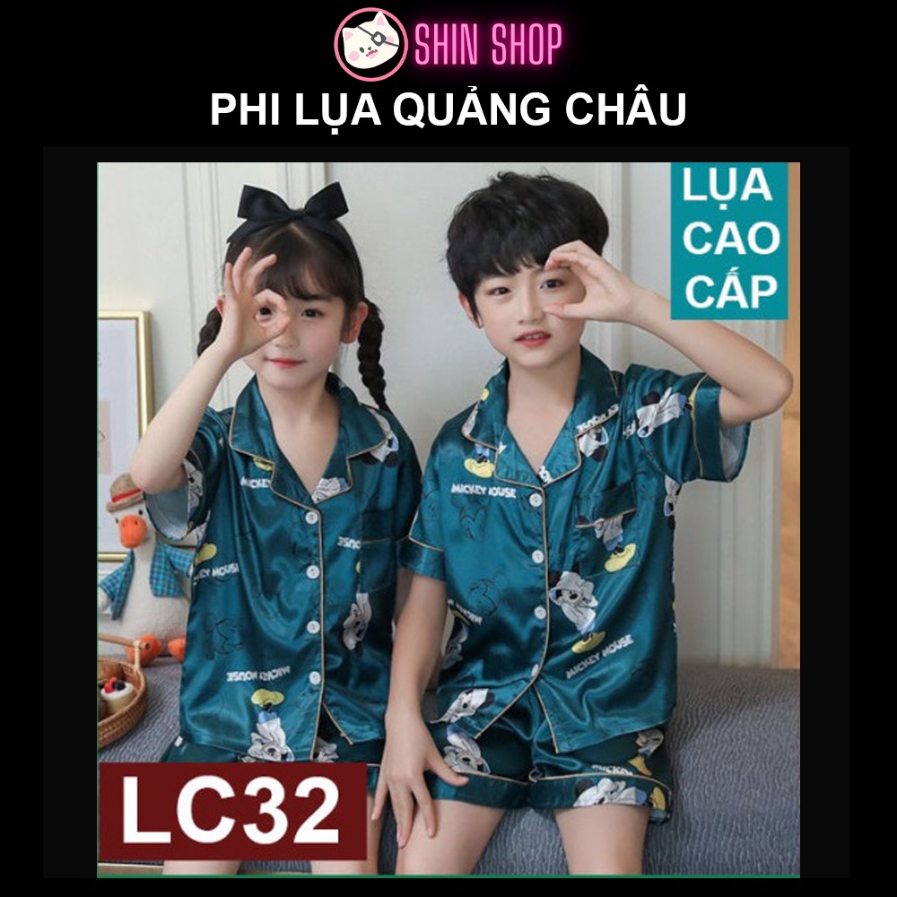 (9-21kg) ✅ Pizama PHI LỤA QUẢNG CHÂU Mickey xanh LC32 trẻ em, đồ ngủ cộc bé trai, bé gái