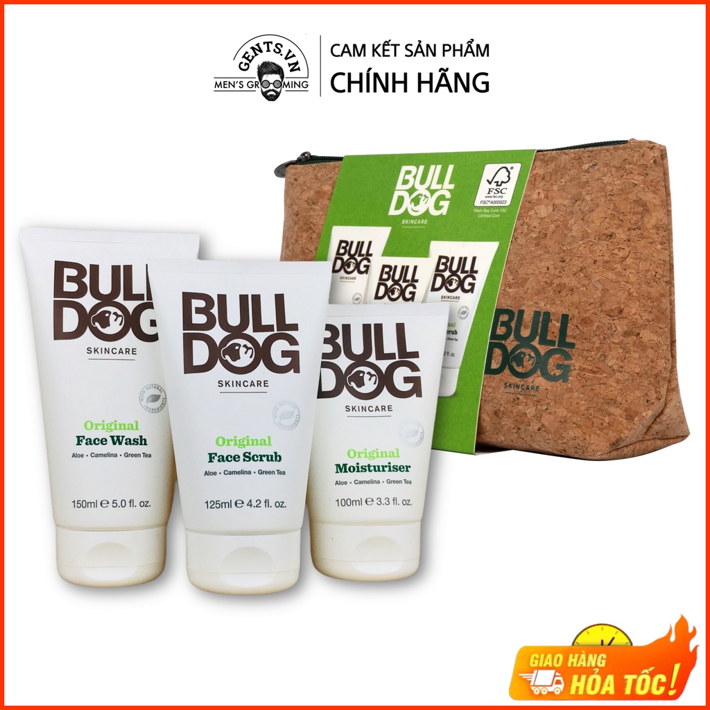 Bộ chăm sóc da mặt nam Bulldog Skincare Original gồm sữa rửa mặt, tẩy da chết và kem dưỡng ẩm