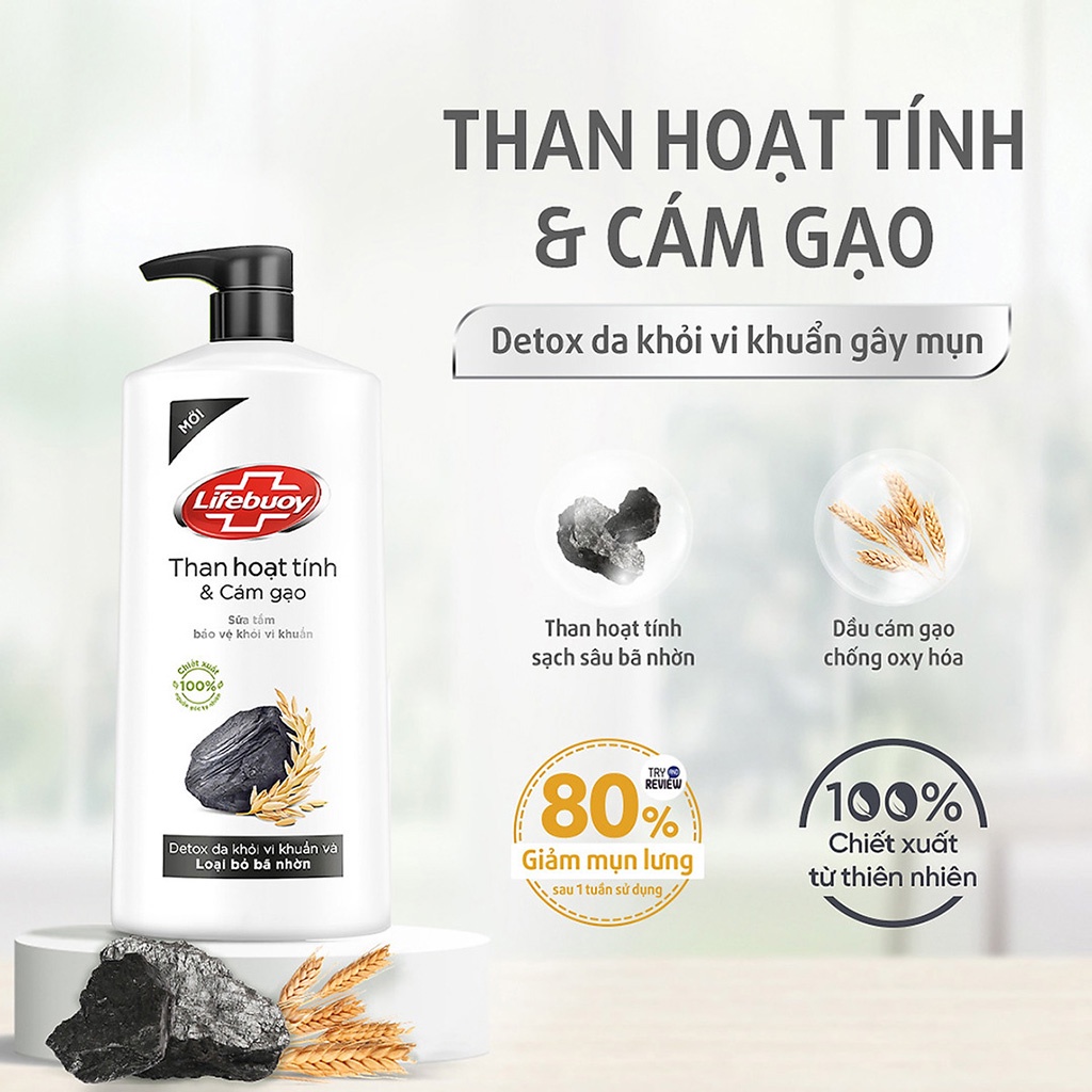 Sữa tắm than hoạt tính và cám gạo Lifebouy- Hàng khuyến mại 200g