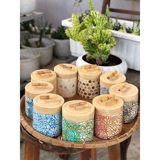 Hũ đựng trà, chè, gia vị 100% tre thiên nhiên khảm chai đặc sắc kích thước 9*10