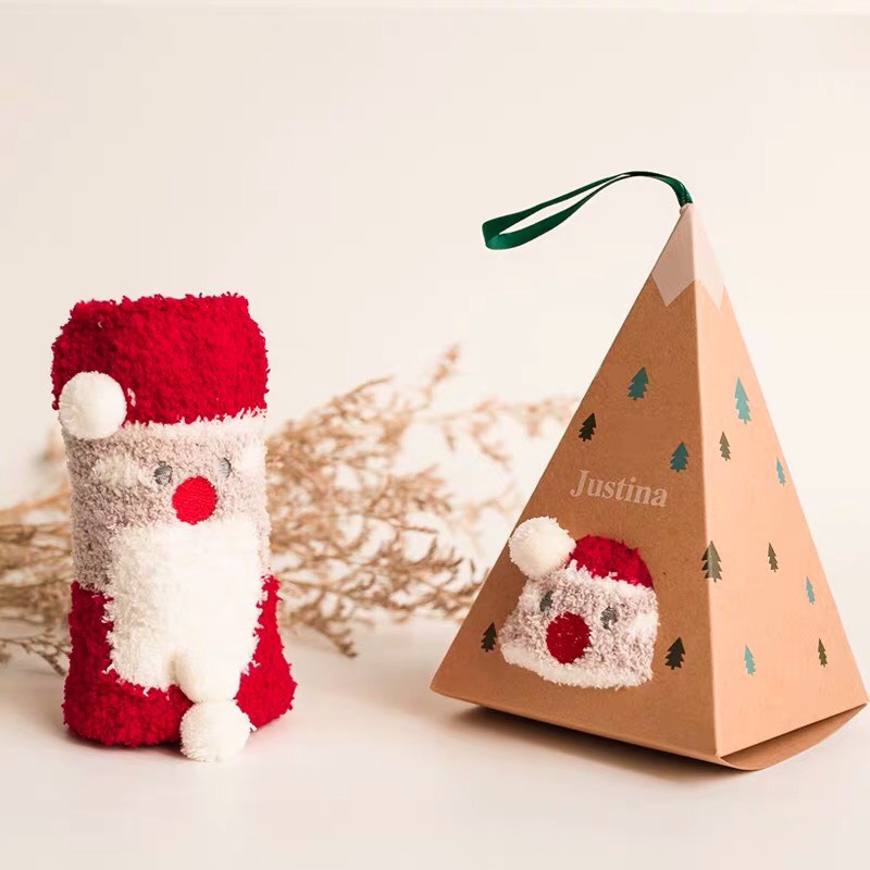 [ Có hộp ] Tất vớ lông xù dày hoạ tiết Noel, giáng sinh, tuần lộc, người tuyết cho mẹ và bé SC52