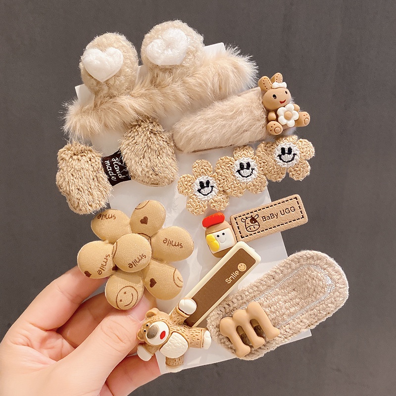 Set 9 Kẹp Tóc Đính Nơ / Bông Hoa Dễ Thương Cho Bé Gái