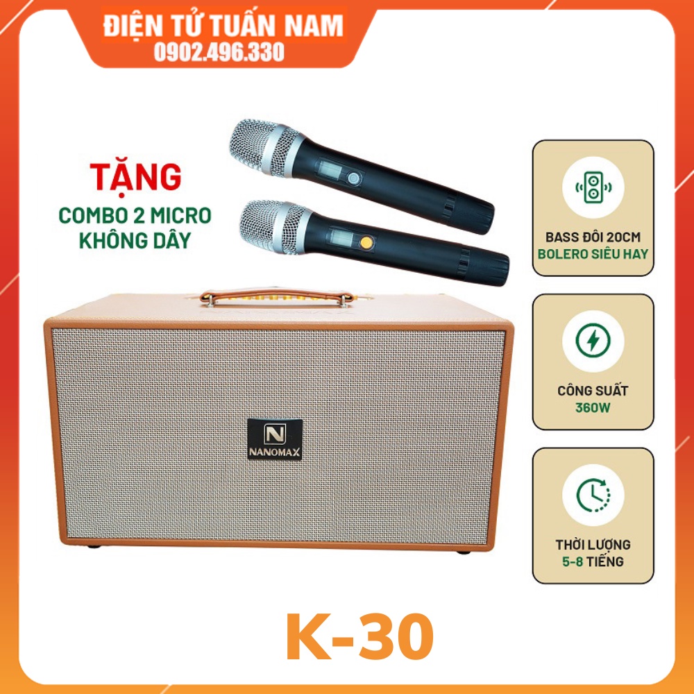 Loa karaoke xách tay Nanomax K30, loa 3 đường tiếng - Bảo hành 12 tháng