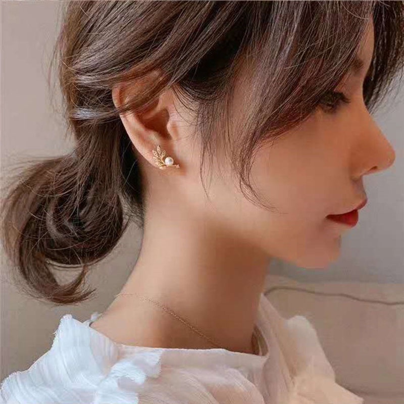 MANYUE Đôi Bông Tai Mạ Bạc 925 Hình Chiếc Lá Đính Đá Thời Trang Dành Cho Nữ