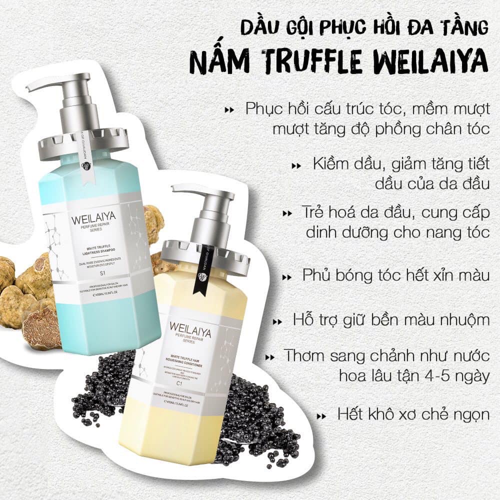 Cặp Dầu Gội Và Dầu Xả Phục Hồi Đa Tầng Nấm Truffle, Phục Hồi Tóc Khô Xơ, Weilaiya White Truffle- Gazumi Beauty