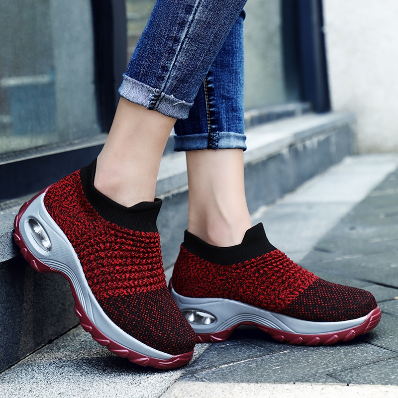 Giày nữ thoáng khí Fly đan Giày khiêu vũ Giày thể dục Korean Air Cushion Shoes 42 Plus Size Giày không khí đệm Fly Đan Giày thể thao Giày trượt thời trang Giày bập bênh Giày thể thao Giày thường Giày bít tất