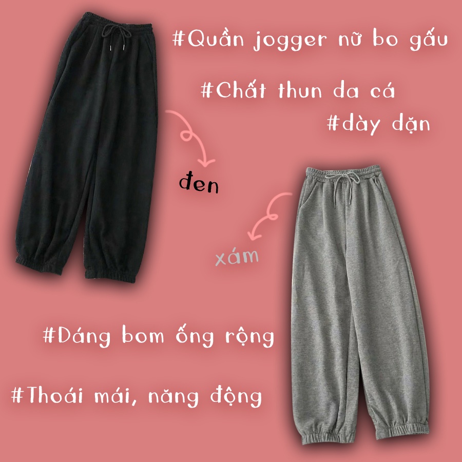 Quần jogger nữ bo gấu trơn vải thun da cá baggy nu thời trang phong cách - MAC boutique