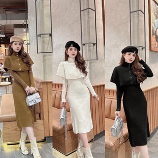Váy len kèm choàng rời sang chảnh