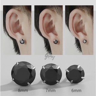 Khuyên tai nam bạc s925 màu đen nụ đá nhân tạo nhiều size đơn giản, unisex (1 chiếc) | GEMY SILVER K256