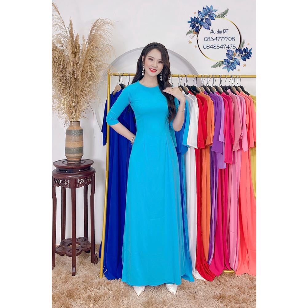 Áo dài nữ trơn màu xanh da trời lụa Nhật cao cấp hàng thiết kế