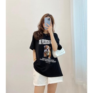 Áo thun tay lỡ in hình chó mặt xệ form rộng nam nữ minishopvn thời trang unisex