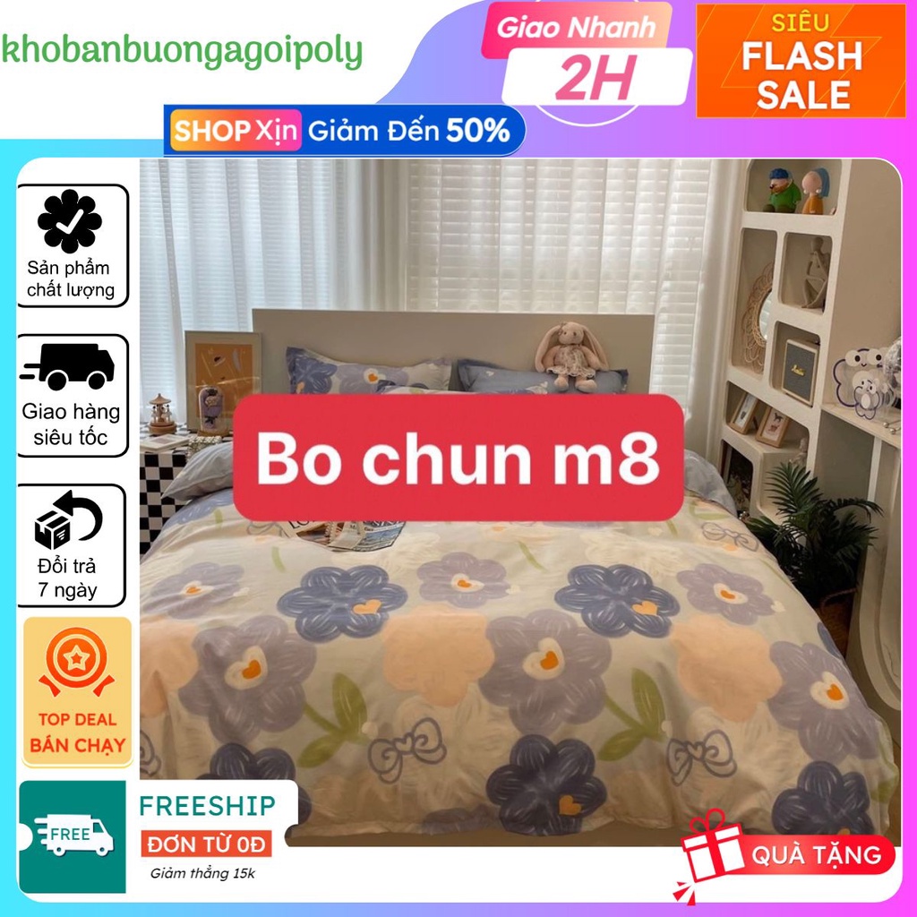 Combo 3 món bộ ga gối vải cotton poly siêu đẹp kích thước 1m6 1m8, mẫu hoa trái tim