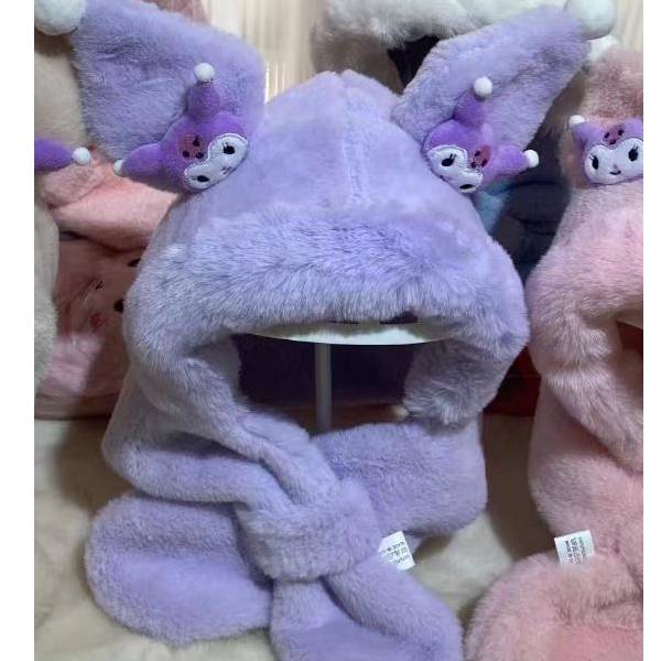 Ns3 Sanrio Kuromi set Ba Món Găng Tay Mũ Khăn Choàng Lông Dày Mềm Giữ Ấm Mùa Đông Làm Quà Tặng Cho Bạn Gái