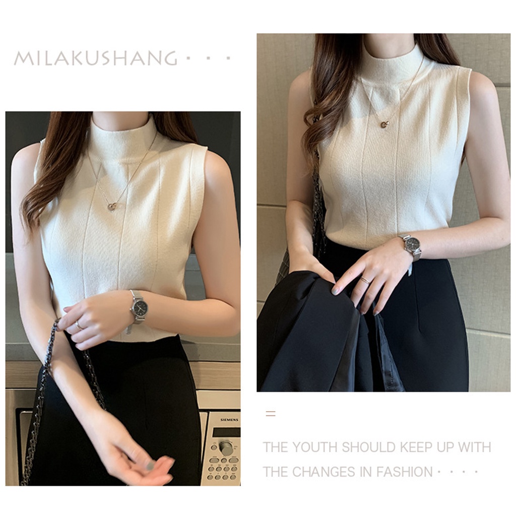 Áo len sát nách cổ 3 phân, áo dệt kim cổ lọ dáng ôm Sexy