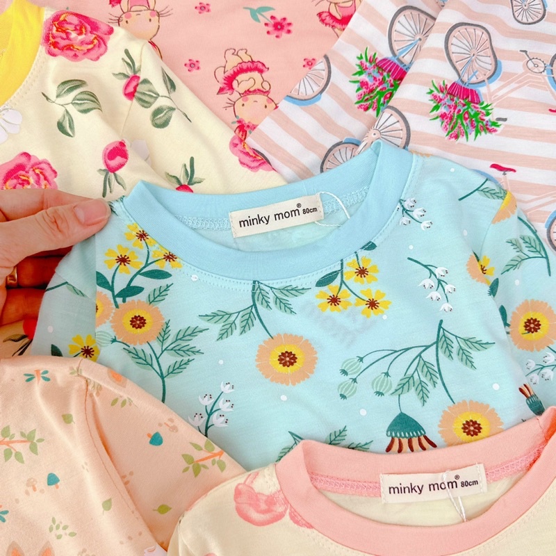 NT119 Bộ dài tay thun lạnh Minky Mom phối bèo tay và ống quần cho bé gái