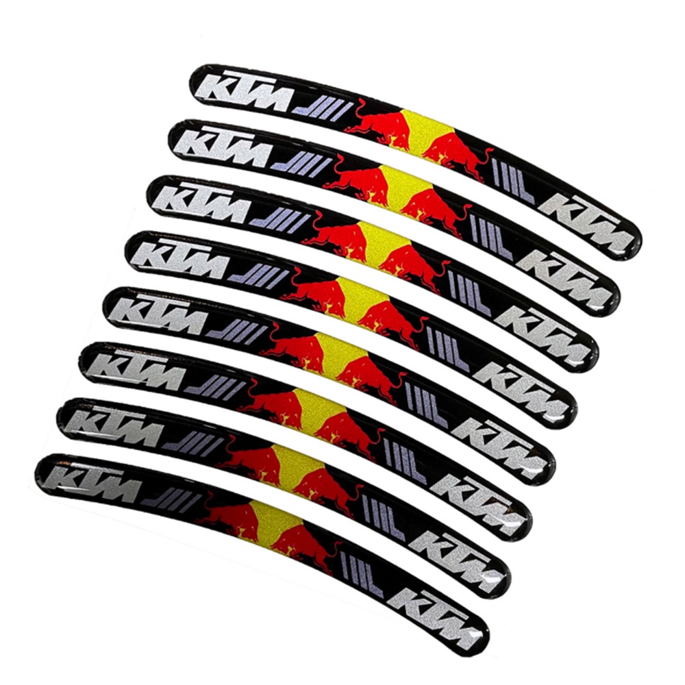 1 bộ / 8 cái Phù hợp với lốp 14-19 inch KTM Redbull Phản quang Trung tâm bánh xe máy 3D Gel Keo mềm Dán trang trí Motocross Vành chống thấm nước Cá nhân hóa đề can sửa đổi