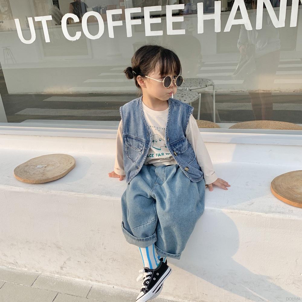 ✑Áo Khoác Denim Không Tay Phong Cách Hàn Quốc Cho Bé
