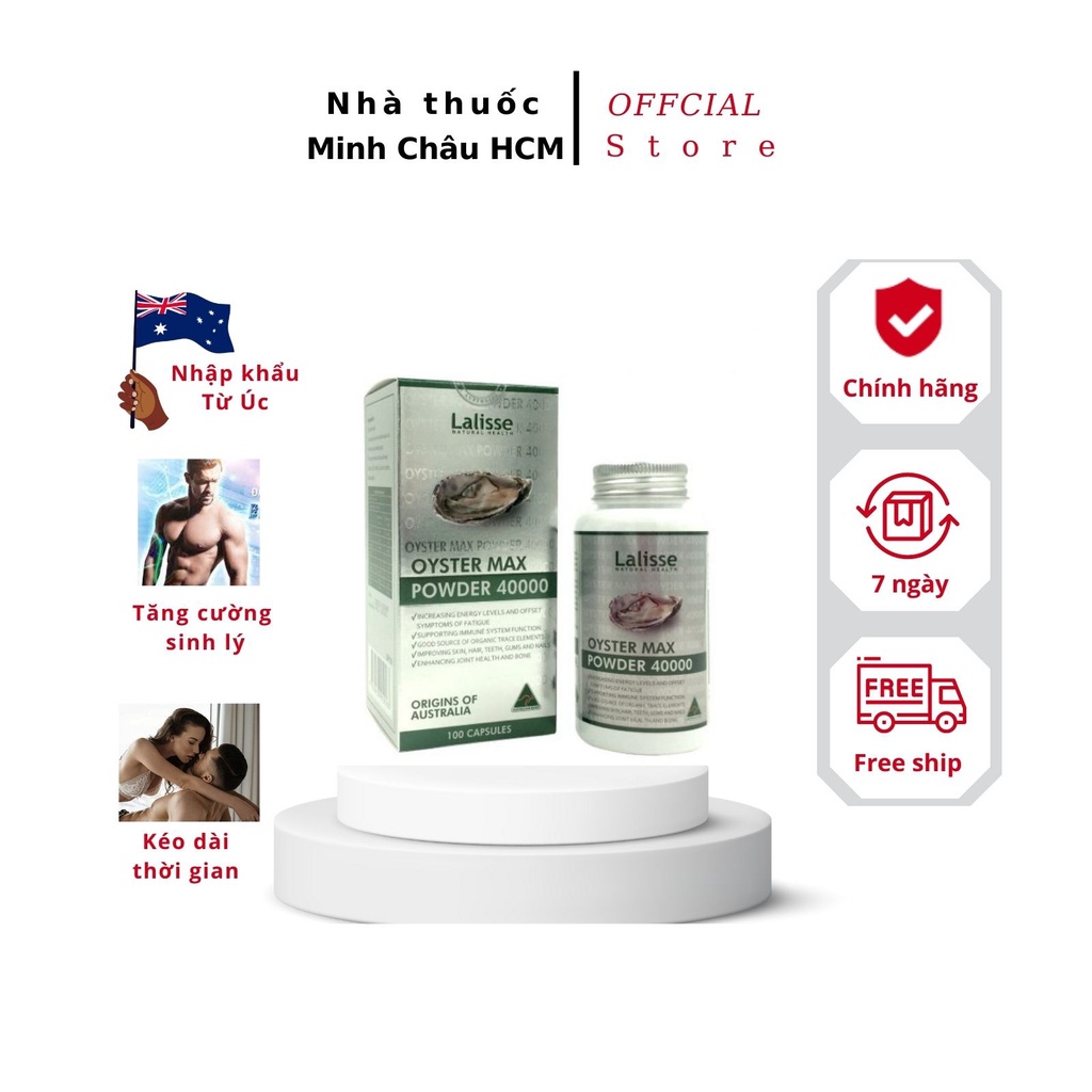 Tăng cường sinh lý Nam, tinh chất Hàu Úc Lalisse Oyster Max Powder 40000mg hộp 30v - Nhà thuốc Minh Châu HCM