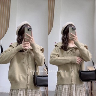 áo len cổ bèo buộc nơ