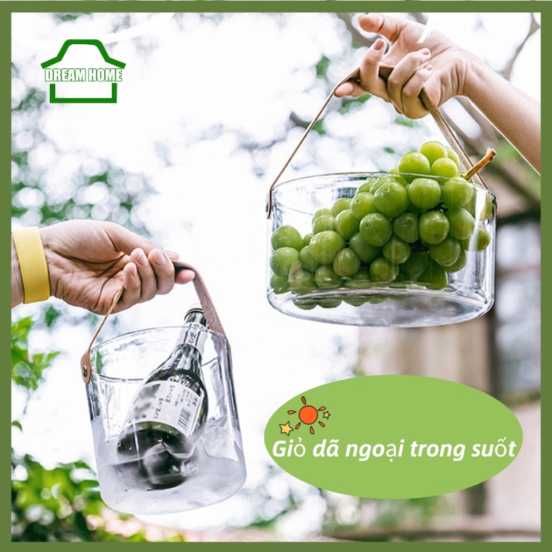 Xô Đá Bằng Nhựa Trong Suốt Đa Năng Tiện Dụng Uống nước đá xô/Giỏ mây đựng trái cây picnic/ đi du lịch/ trang trí tiện lợi