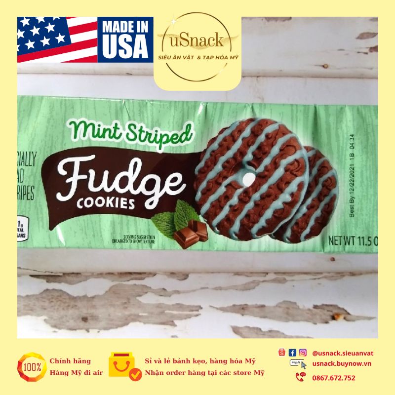 Benton’s Mint Striped Fudge Cookies - Bánh quy Benton's Vị Bạc Hà 326g