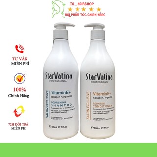 Dầu gội xả Starvatina Vitamin E dưỡng ẩm phục hồi tóc mềm mượt, ngăn gàu, ngăn dầu 500ML - 800ML