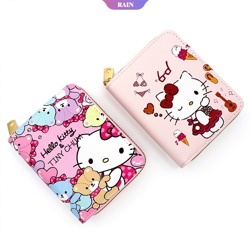 Ví Ngắn Đựng Thẻ / Tiền Xu Nhiều Ngăn Sức Chứa Lớn In Họa Tiết Hoạt Hình Sanrio Hello Kitty Dễ Thương Có Khóa Kéo Cho Nữ