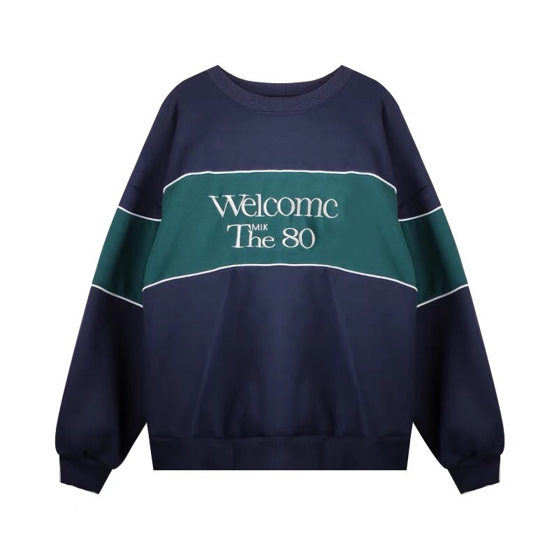 ÁO NỈ SWEATER xanh than phối màu sọc xanh lá thu đông 2022