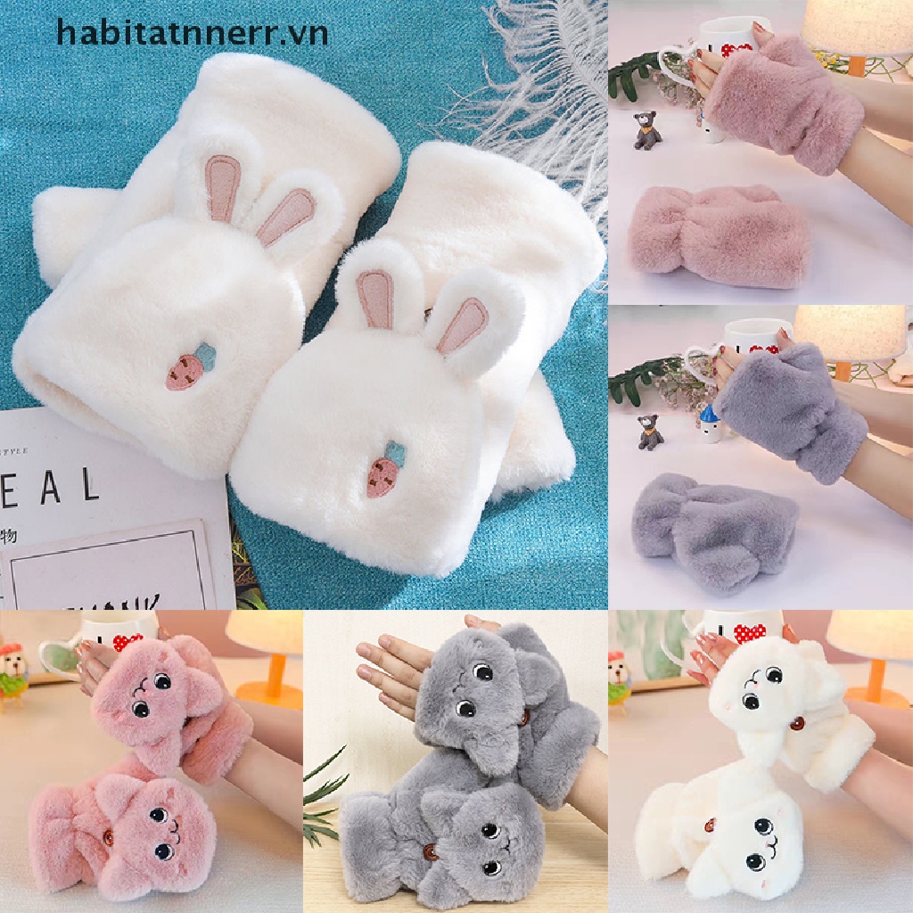1 Đôi Găng Tay Lông Thỏ Hở Ngón Thời Trang Nữ Lật