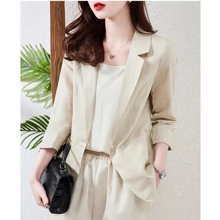 Áo Vest Blazer tay lỡ gập 2 túi ốp, chất vải Linen bột Premium (Be), có 3 màu lựa chọn