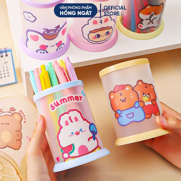Ống Đựng Bút Trong Suốt Chống Thấm Nước Họa Tiết Hoạt Hình Đễ Thương MS01